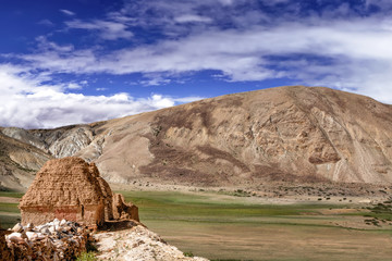 The scenery of the sacred Kailash Valley. The road to the mountain of the believers. A holy place...