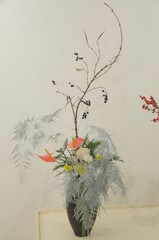 Ikebana is a traditional Japanese flower arrangement. Simple and delicate composition