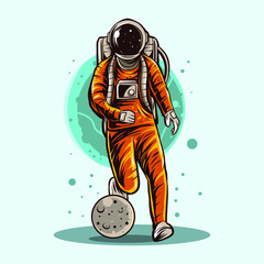 astronaut football vector illustration design