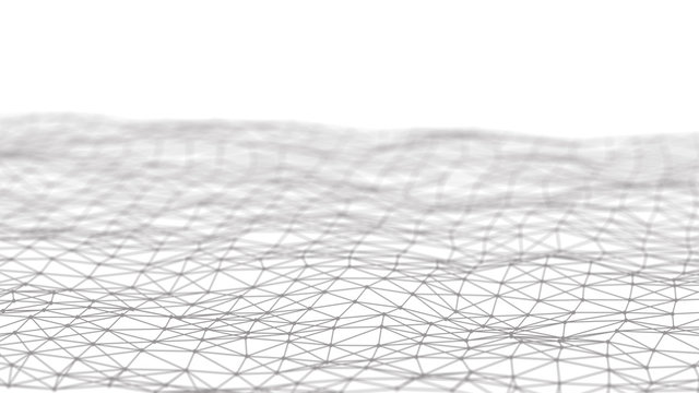 Wave with points and lines on white background. Big data. Dynamic wave background. 3d © Ihor