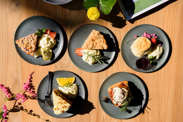 Pie, Scones, decorate the dish beautifully placed on the table.