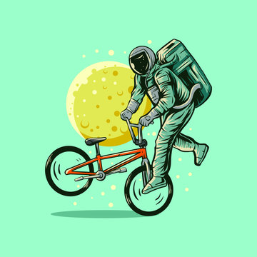 Astronaut Freestyle Bmx Vector Illustration Design