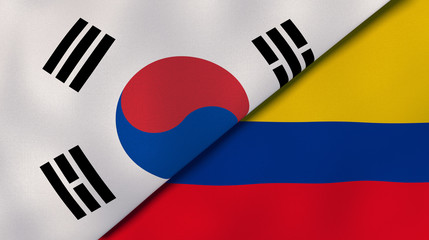 The flags of South Korea and Colombia. News, reportage, business background. 3d illustration