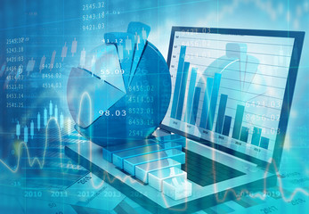 stock market analysis and graph chart. 3d illustration