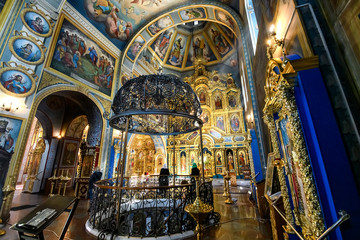 Interior of the St. Michael's Golden Domed Cathedral with altar and fragments of frescoes. Kyiv,...