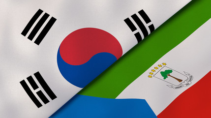 The flags of South Korea and Equatorial Guinea. News, reportage, business background. 3d illustration