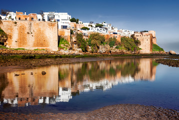 The Kasbah of the Udayas fortress in Rabat in Morocco. The Kasbah of the Udayas is located at the...