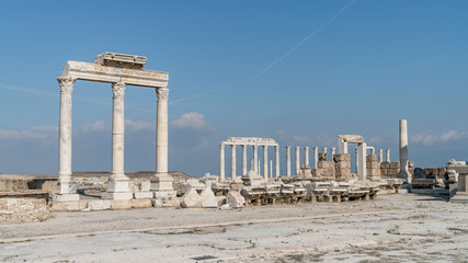 Naklejka premium Denizli, Turkey - October 2019: Ruins of the ancient city of Laodikeia in Pamukkale, Denizli, Turkey