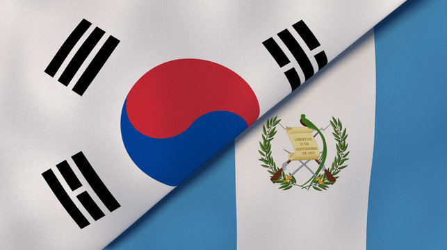 The flags of South Korea and Guatemala. News, reportage, business background. 3d illustration