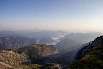 Obraz na płótnie Canvas View of Hochswab Mountains from Schiestlhaus, Alps, Austria.