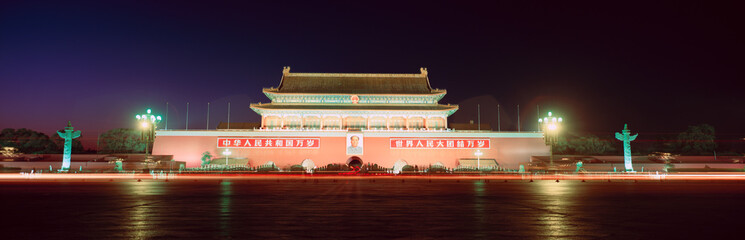 The Gate of Heavenly Peace (Tiananmen) at night in Beijing in Hebei Province, People's Republic of...