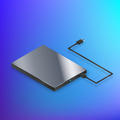 Hard Disk Drive. HDD isometric illustration on blue background. Vector