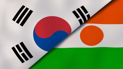 The flags of South Korea and Niger. News, reportage, business background. 3d illustration
