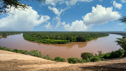 Fototapeta na wymiar Omo river in Omo Valley, Omorate, Ethiopia
