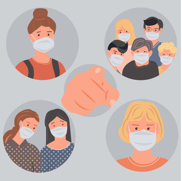 Set of illustrations with people wearing face masks