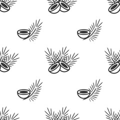 Coconut Fruit and Palm Leaves Icon Pattern. Vector