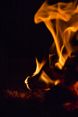 interesting shapes of fire tongues on black background