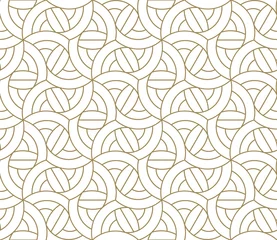 Gordijnen Naadloze patroon met abstracte geometrische lijn textuur, goud op witte achtergrond. Licht modern eenvoudig behang, heldere tegelachtergrond, zwart-wit grafisch element © nadiinko