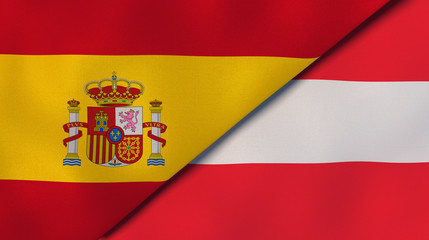 The flags of Spain and Austria. News, reportage, business background. 3d illustration
