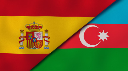 The flags of Spain and Azerbaijan. News, reportage, business background. 3d illustration