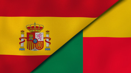 The flags of Spain and Benin. News, reportage, business background. 3d illustration