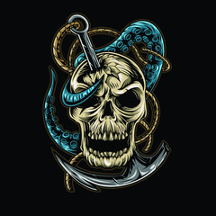 skull tentacle and anchor vector illustration design © tombkick