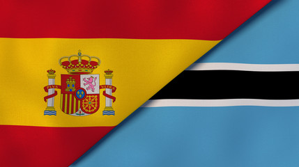 The flags of Spain and Botswana. News, reportage, business background. 3d illustration