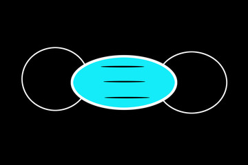 Illustration of a turquoise medical mask on a black background. Coronavirus protection. Pandemic Covid 19.