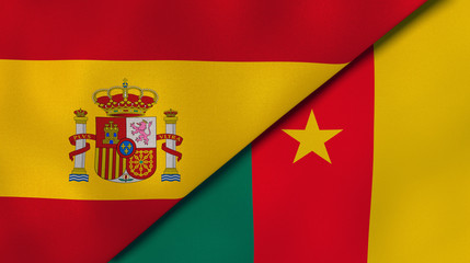 The flags of Spain and Cameroon. News, reportage, business background. 3d illustration