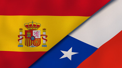 The flags of Spain and Chile. News, reportage, business background. 3d illustration