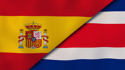 Obraz premium The flags of Spain and Costa Rica. News, reportage, business background. 3d illustration