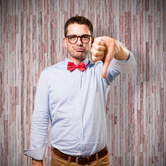Man wearing a red bow tie.