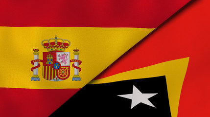 The flags of Spain and East Timor. News, reportage, business background. 3d illustration