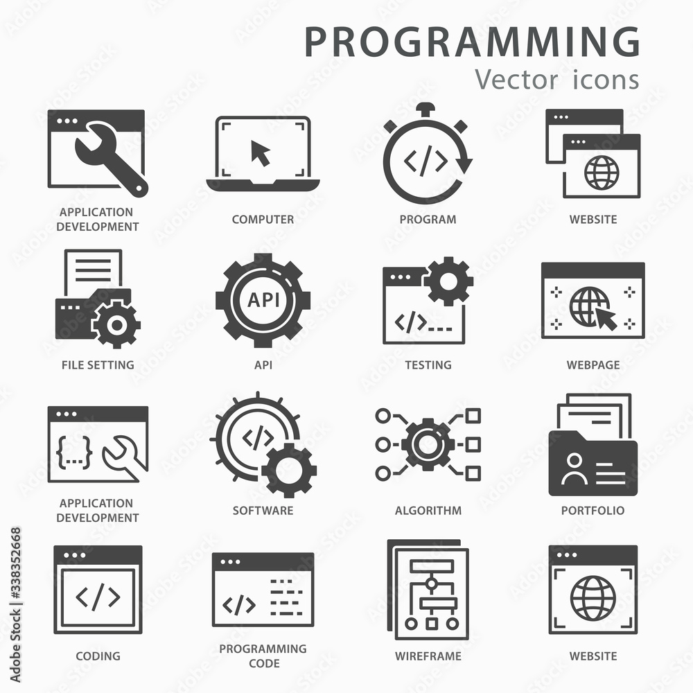 Poster programming icons set. vector illustration isolated on white.