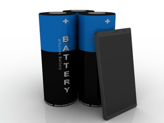 3d rendering Electrical energy and power supply source concept, accumulator battery with charging level full with mobile