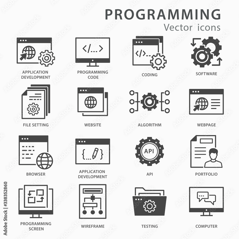 Poster programming icons set. vector illustration isolated on white.