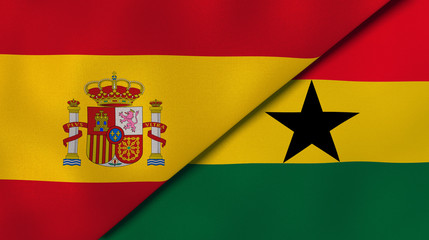 The flags of Spain and Ghana. News, reportage, business background. 3d illustration