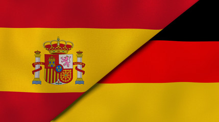 The flags of Spain and Germany. News, reportage, business background. 3d illustration