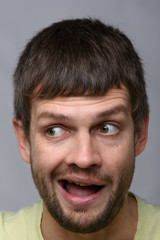 Obraz premium Close-up portrait of a stunned man of European appearance