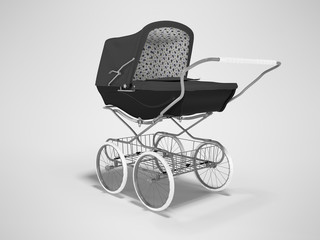 Fototapeta na wymiar 3D rendering black metal stroller with luggage carrier on gray background with shadow