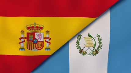 The flags of Spain and Guatemala. News, reportage, business background. 3d illustration