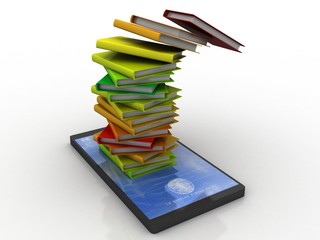 3d rendering Internet education. Books in mobile phone


