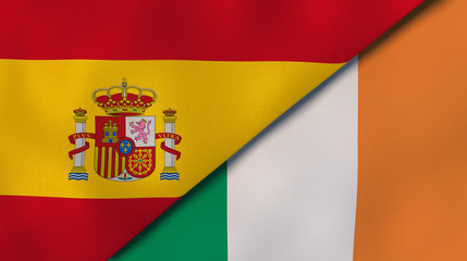 The flags of Spain and Ireland. News, reportage, business background. 3d illustration