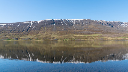 Lake Ljosavatn, also called mirror lake in North Iceland near Akureyri on a summer day.