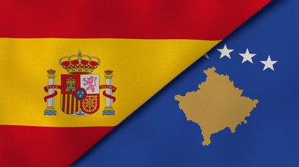 The flags of Spain and Kosovo. News, reportage, business background. 3d illustration