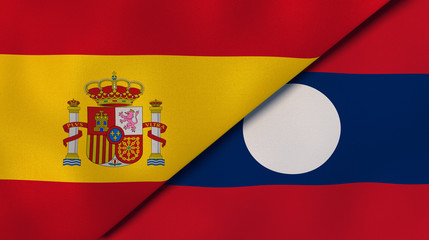 The flags of Spain and Laos. News, reportage, business background. 3d illustration