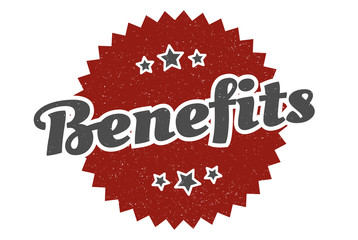 benefits sign. benefits round vintage retro label. benefits