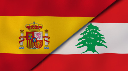 Obraz premium The flags of Spain and Lebanon. News, reportage, business background. 3d illustration