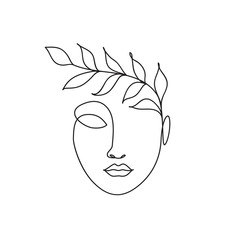 Continuous line drawing art of beauty woman faces and hairstyle, fashion concept, abstract minimalist, vector illustration for logo, icon, organic cosmetic, spa salon