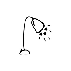 Hand drawn lamp shines with hearts isolated on a white background. Doodle, simple outline illustration. It can be used for decoration of textile, paper.